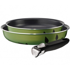 Набор посуды Tefal Ingenio PTFE Green, сковороды 24/28 см, съемная ручка