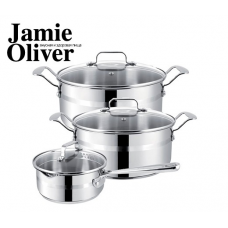 Набор посуды Tefal Jamie Oliver, нержавеющая сталь с декором, кастрюли 20/24 см, ковш 16 см, крышки